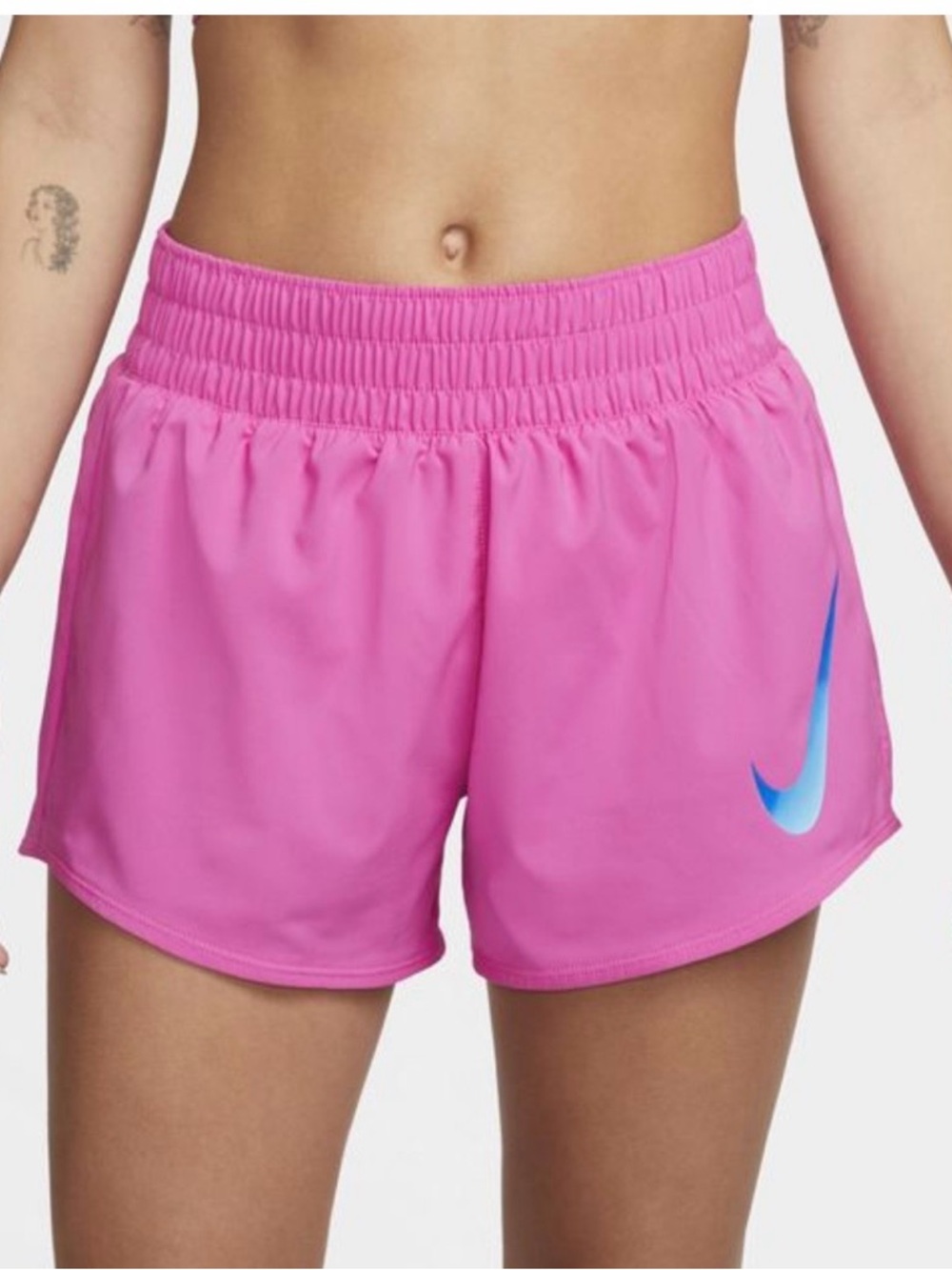 Nike Dri Fit pink Swoosh Women’s Brief Lined Running Shorts waistband A0116
